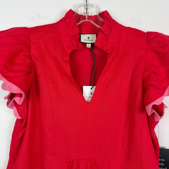 NWT Tuckernuck Hibiscus Red Linen Bella Dress Size S - Picture 5 of 16